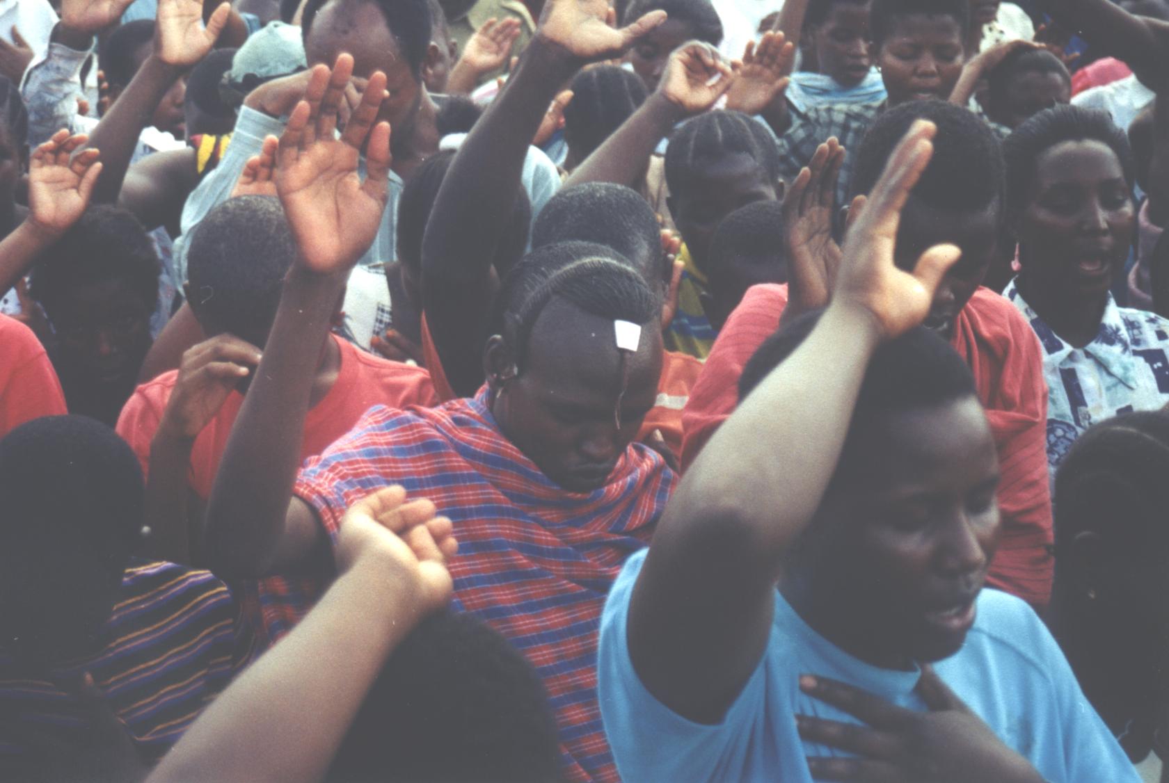 Altar call for salvation. Tanzania, Africa.